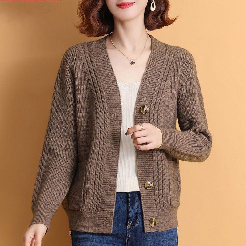 Women's Spring Autumn Patchwork V-neck Button Fashion Solid Color Loose Minimalist Casual Long Sleeve Knitting Tops