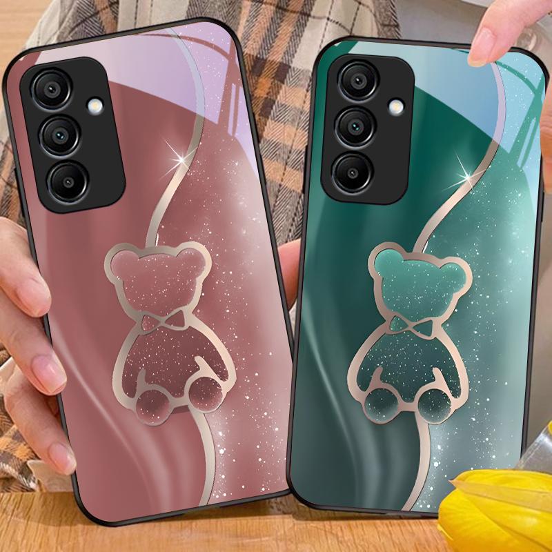 Trompe L'oeil Bear For Samsung Galaxy A15 5G 54 4G 51 50 24 35 90 71 12 51 53 52S 80 22 34 Black Tempered Glass Phone Case
