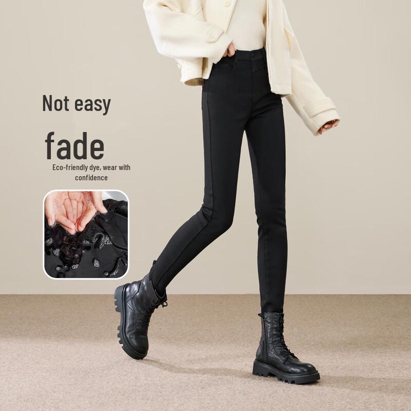 Yiyang Women's 2025 Winter Fleece-Lined Black Skinny Jeans