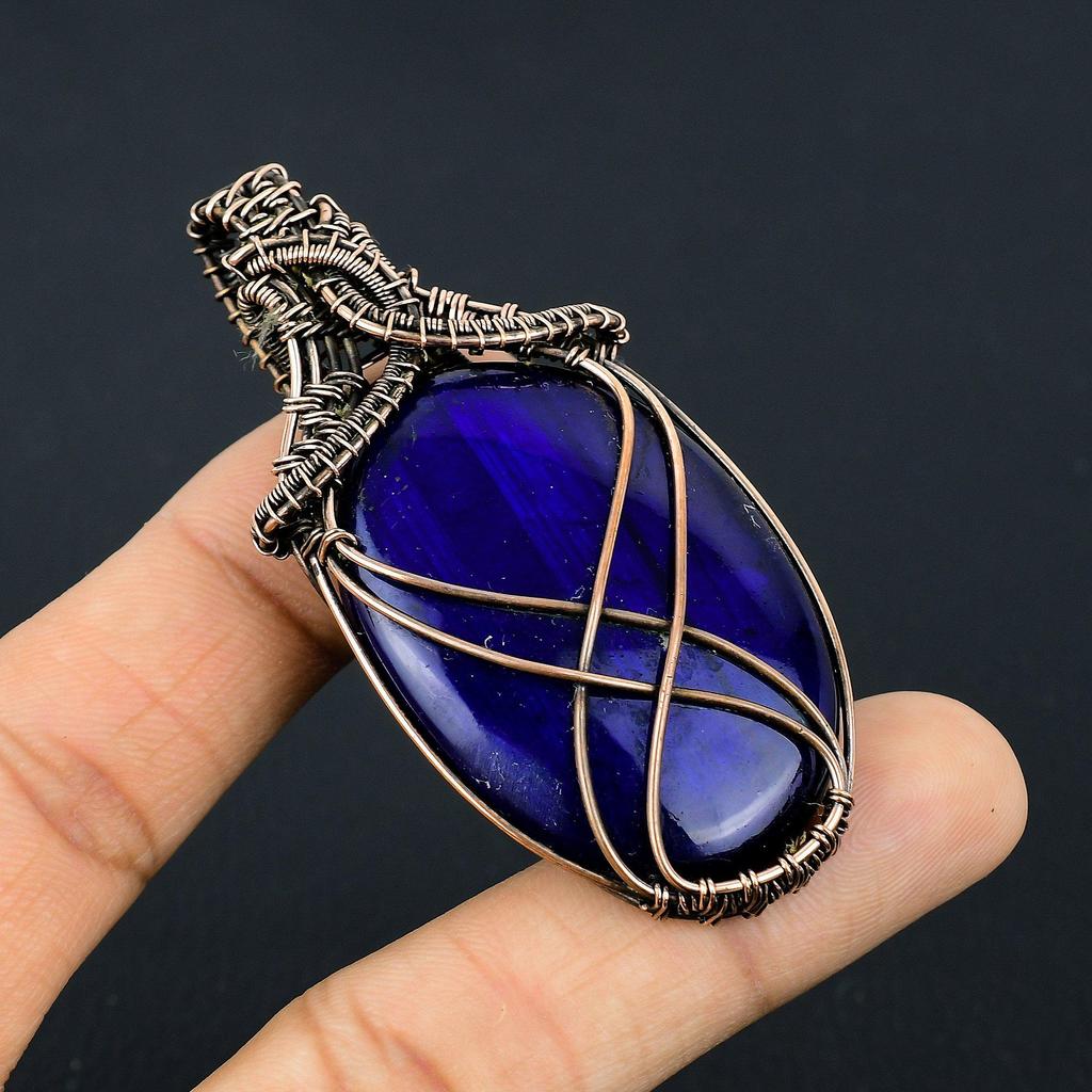 Blue Flash Labradorite Handmade Pendant, Natural Gemstone Jewelry, 999 Copper Wire Wrapped Pendant Jewelry, For Gift