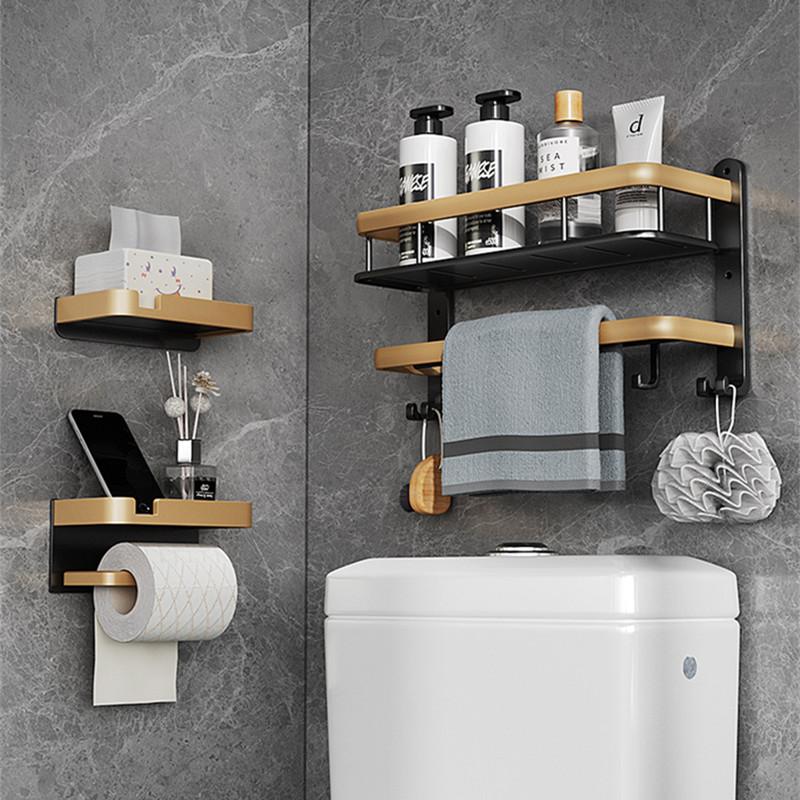 Space Aluminum Bathroom Paper Holder Roll Holder Phone Black&Gold SHhelf Mobile Phone Towel Rack Toilet Paper Holder Tissue Box