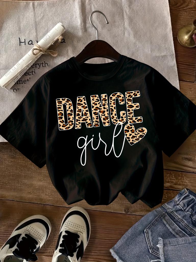 Creative Dance Minimalist Leopard Print Letter Pattern Printed T-Shirt Daily Dance Practice TopTop for Multiple OccasionsT-Shirt