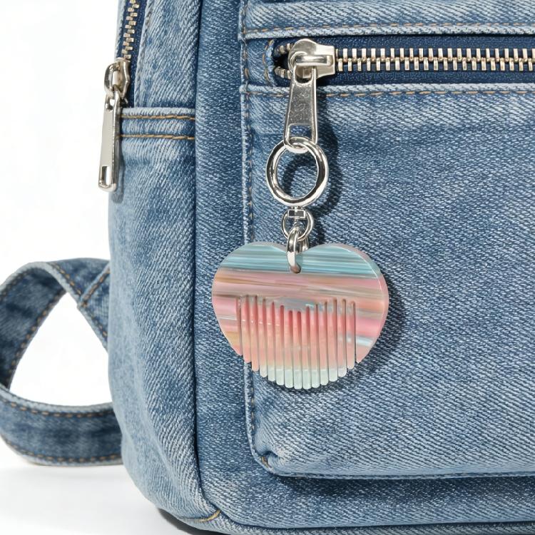 Chic Heart Style Pocket Comb Attached To Key Ring Sturdy Acetate Bag Hanging Ornament For Long Lasting Performances