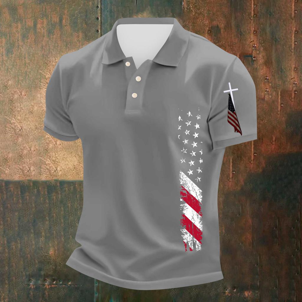 Men's Casual Independence Day Printed Neck Short Sleeve T-Shirt
