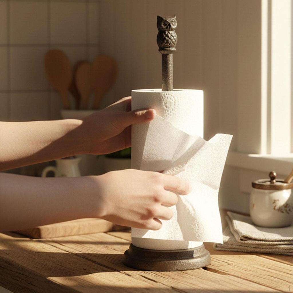 Owl Paper Towel Holder Stand Up Design Metal Sturdy Housewarming Gift Roll