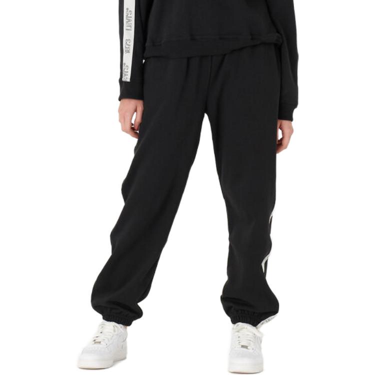 Levis Jednobarevné ohrnuté kalhoty středního pasu volného střihu pro ženy černé A3569-0006