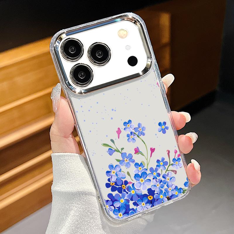Colorful Flowers Print Case For iPhone 17 Pro Max iPhone 16 15 14 13 Pro Max 11 17e 16e Plating Lens Frame Clear Soft Silicone Back Cover