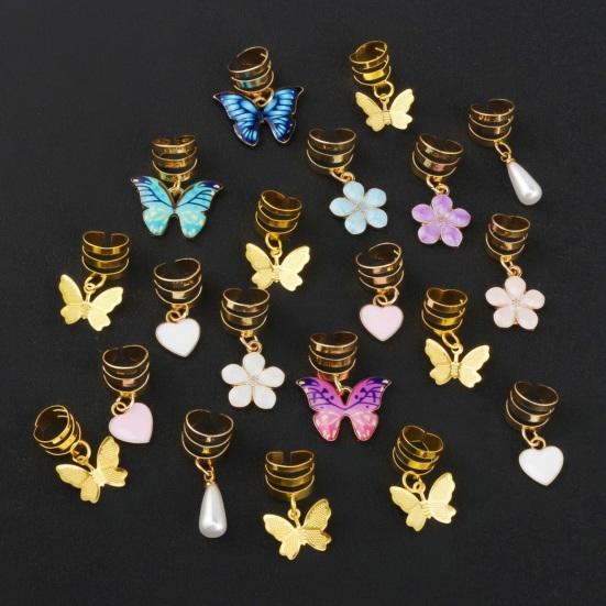 20Pcs Braid Hair Accessories, Alloy Braided Hair Clips with Butterfly Heart Flower Pendants, Spiral Design Hair
