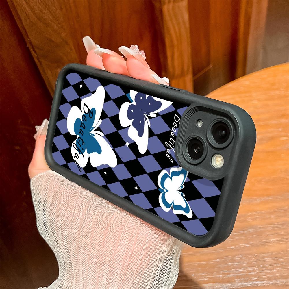 For iPhone 16 15 14 13 12 11 Pro Max XS Max XR X SE 8 7 Soft Silicone Butterflies Lozenge Shape Full Lens Protect Phone Case Cover