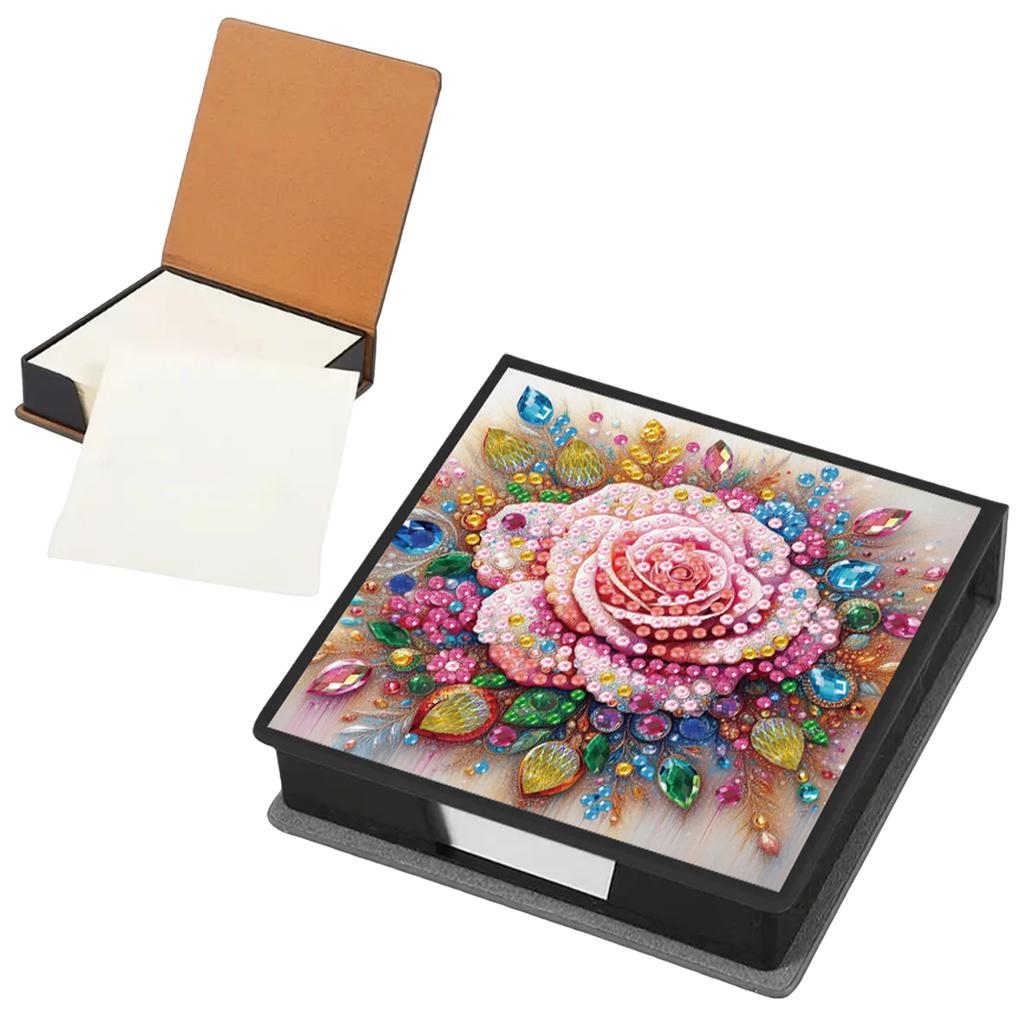 PU DIY Crystal Art Sticky Notes Holder with 160 Sheets Crystal Art Note Box for Home Office and Supplies