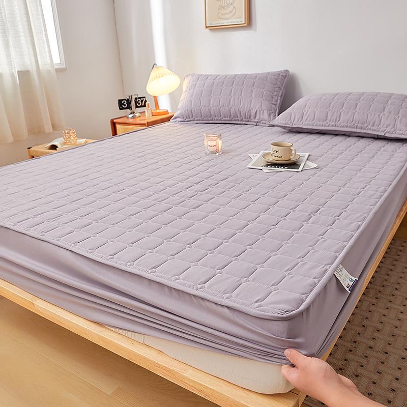 Lenzuolo con Angoli Regolabile in Cotone Laminato Ispessito 160x200, Coprimaterasso Trapuntato, Antipolvere, Tinta Unita