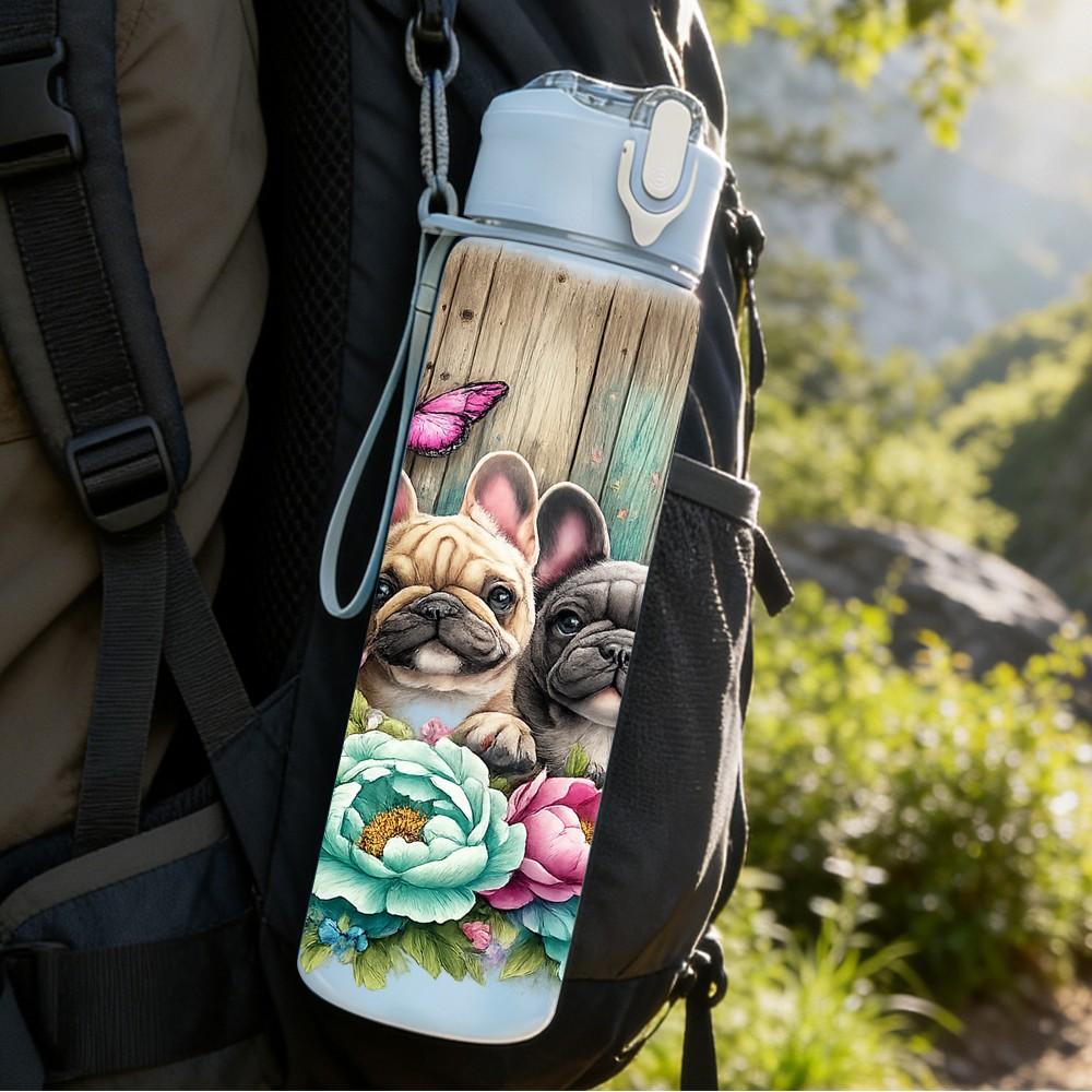1PC Rabbit Butterfly Floral Country Print 750ml Color Plastic Sports Water Bottle Leakproof Flip Straw Lid Suitable for Sports Office Home Use