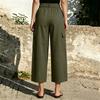 Women's Color Casual Trousers with Cotton Pockets and Button Front Dress Pants