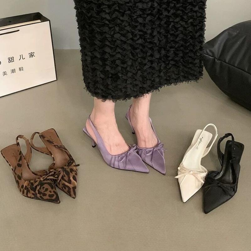 Fashion Summer New Fashion After The Ring Belt Sexy Banquet Bow Women's Shoes Pointy Comfortable Solid Color Elegant High Heel Sandals