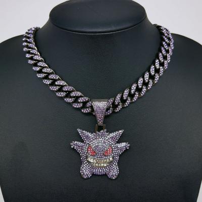 Cartoon Anhänger Kubanische Halskette Glänzende Strass Inlay Lila Goldene Silber Farbe Legierung Männer Frauen Halskette Mode Zubehör Geschenk