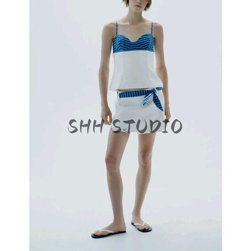 Print Square Scarf Pattern Elastic Tops 4772109 Stripes Scarf Minimalist All-Match Pantskirt 4661511