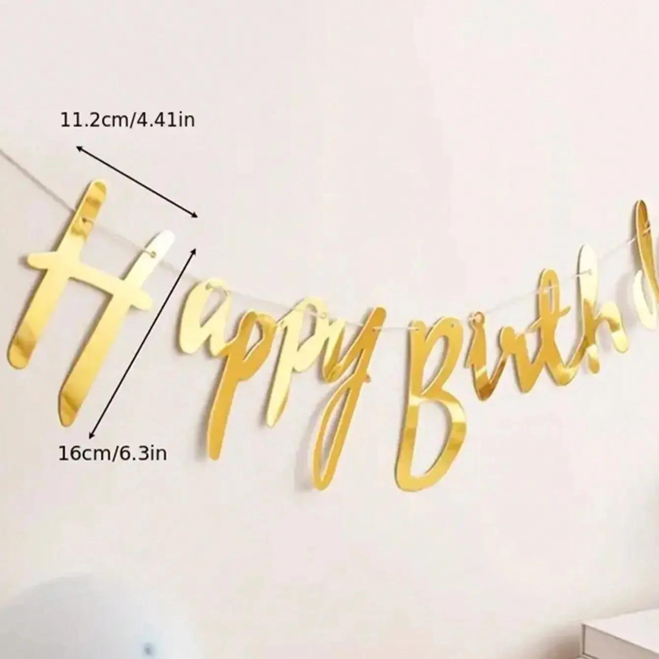 

Happy Birthday Banner Gold Silver Birthday Hanging Flags Pennant Banner Party Decoration Supplies 1St Birthday Boy Girl золотой