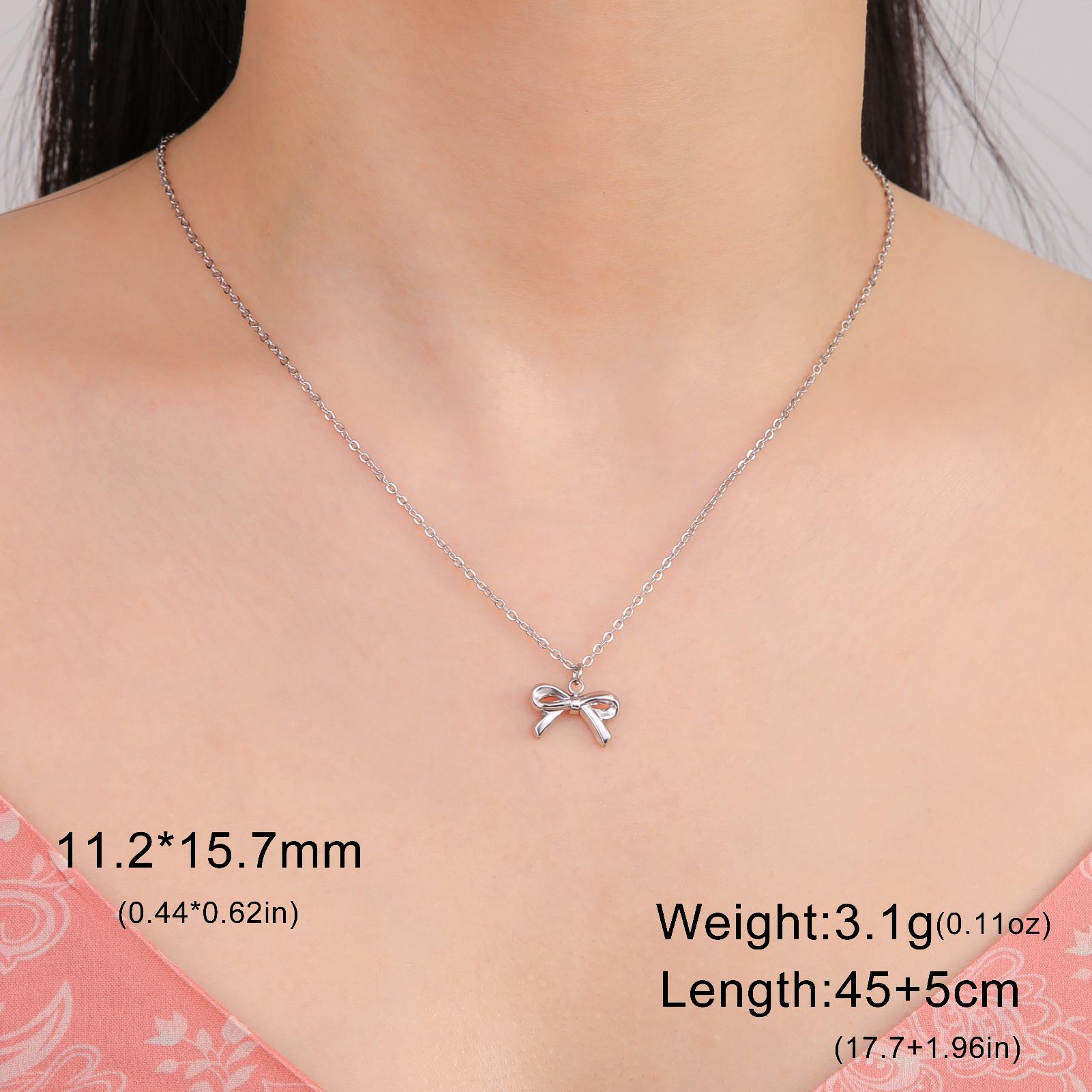 

Unift Romantic Bowknot Necklace for Women Stainless Steel Pendant Jewelry Kpop Fashion Wedding Korean Bow Choker Neck Chain Gift