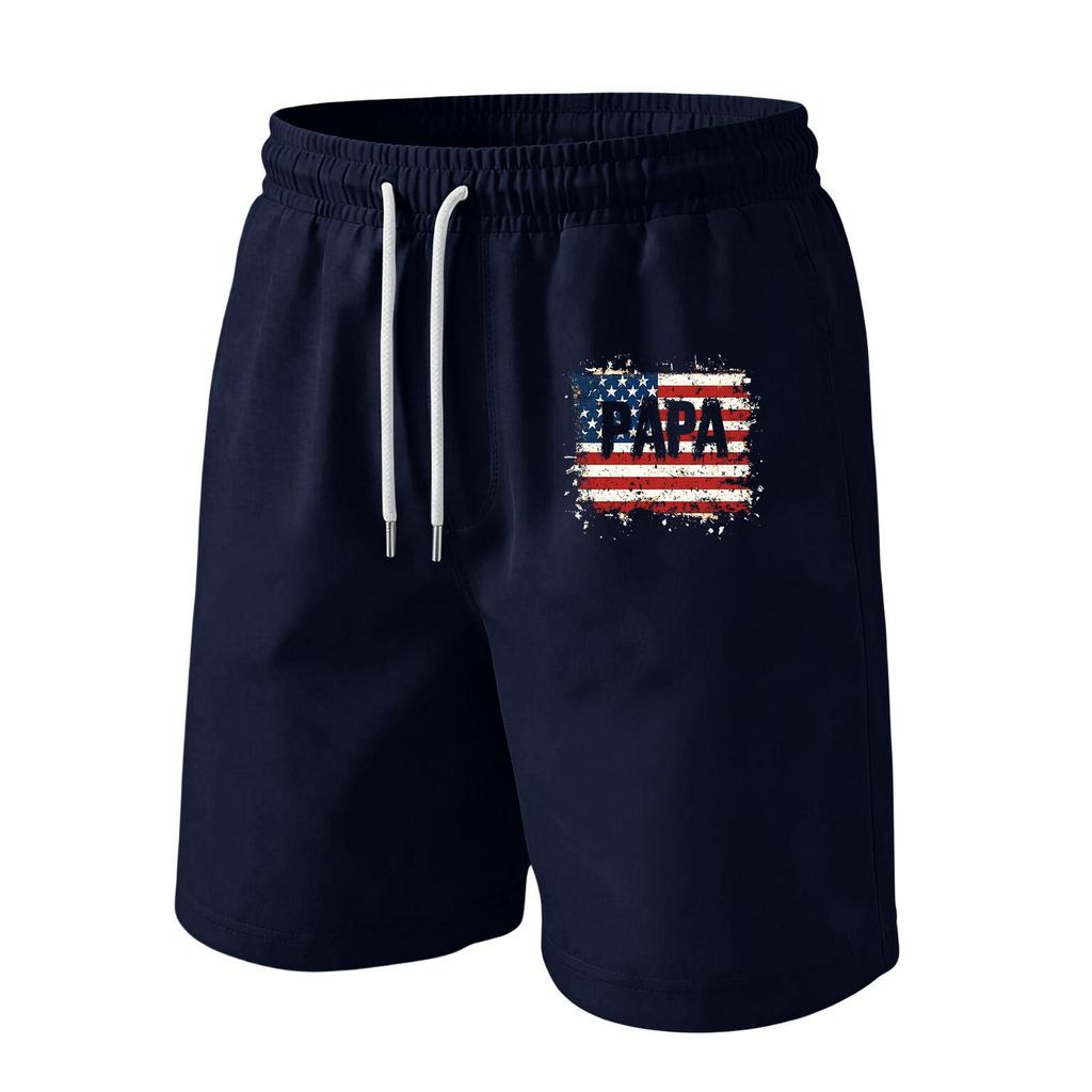 Men Drawstring Waist Casual Shorts with Flag Print Relaxed Fit Lightweight Soft Fabric Elastic Waistband for Daily Wear