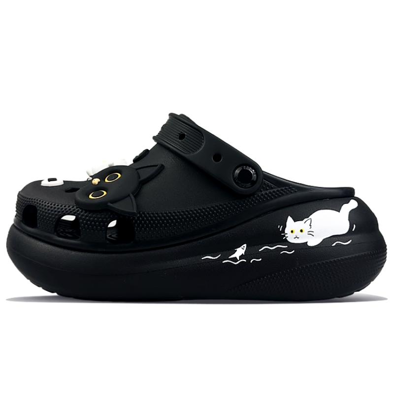 

Crocs Classic Crush BNK Naughty White Cat mm Bean English Letter Graffiti Snoring Hole Shoes Unisex Black and White 39-40 чёрный