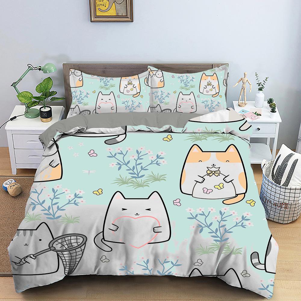 Lightweight 3D Cartoon Animal Bedding Set Cartoon Cat Down Duvet Cover 2/3 Piece Set for Children and Boys Room DE135 * 200 Soft Comfort Cove