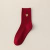 New Cartoon Embroidery Cotton Socks Red Casual Mid Tube Socks Sweat Absorption Anti-slip Socking Autumn Winter