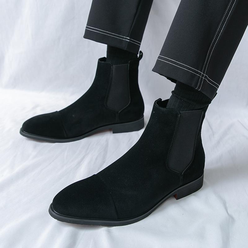 Men Brown Chelsea Motorcycle Boots Casual Outdoor Black Formal Business High Boots Large Size