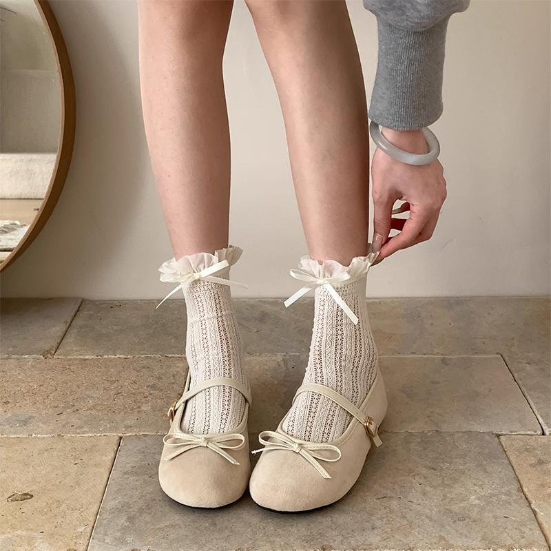 Butterfly-knot Flats Women Mary Jane Shoes Fashion Shallow Single Shoes Ladies Outdoor Dress Ballet Style Shoes