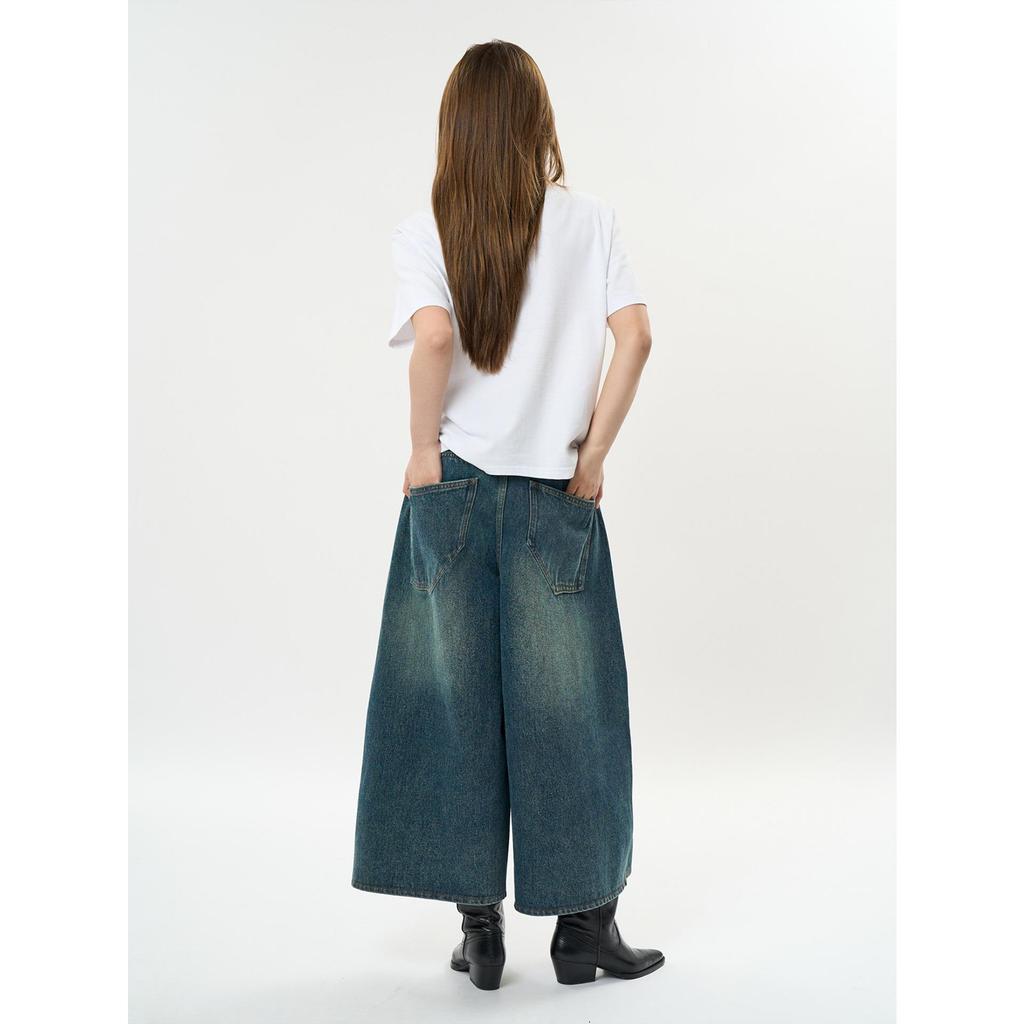 Louvre Spring Retro Tomboy Wide-Leg Jeans - Women's Trendy Loose Cropped Pants