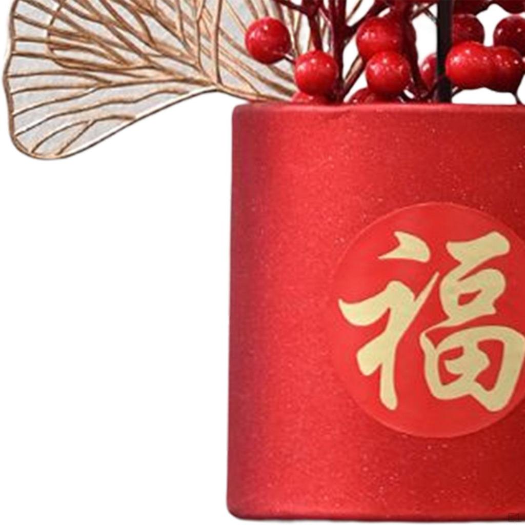 Chinese Flower Basket Ornament Arrangement Red Fruit Tree Celebration Bouquet for Festival
