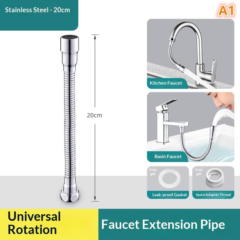 Universal Faucet Extension Extender Adjust Stainless Steel Water Tap Pipe Tube Splashproof Free Bending Faucet Extension Tube A1