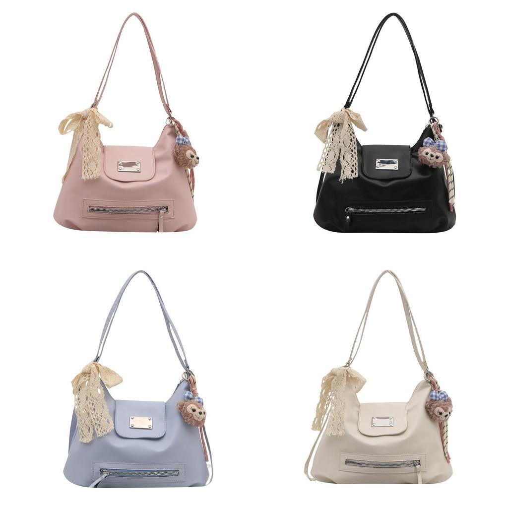 Fashion Solid Color Design Women Casual Tote Bag With Plush Pendant For Casual Outings