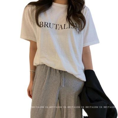 Short-sleeved T-shirt top women's Korean version loose new spring medium and long letter-printed bottoming shirt trendy ins