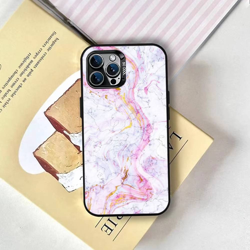 Marble Pattern Phone Case For iPhone 17,16,15,14,13,12,11 Plus,Pro Max,XS,Colored Silver Plated Inside Cover