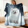 Soft Cozy Pomeranian Dog Blanket Fluffy White Pomeranian In Snow All-Season Plush Spread for Couch Office Lightweight Warm Throw F