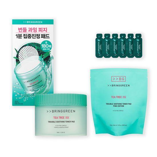 BRING GREEN Tea Tree Cica Trouble Soothing Toner Pads 90 Sheets + 90 Sheets Refill Plan