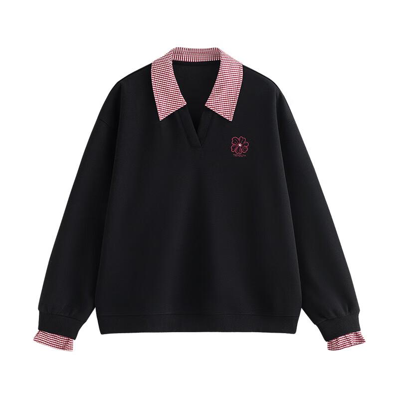 Women's Spliced Fake Two-Piece Embroidered Sweatshirt
