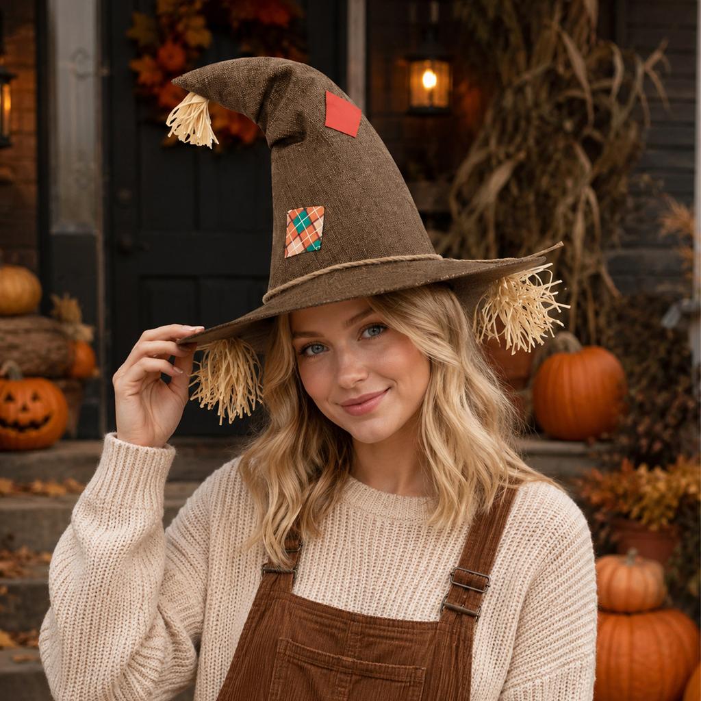 Straw Witch Hat for Halloween Costume