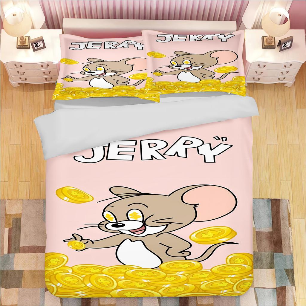 Tom och Jerry Påslakan Set Täcke Sängkläder 3d Barns Sängkläder Set 3-delat 1 Påslakan King Size