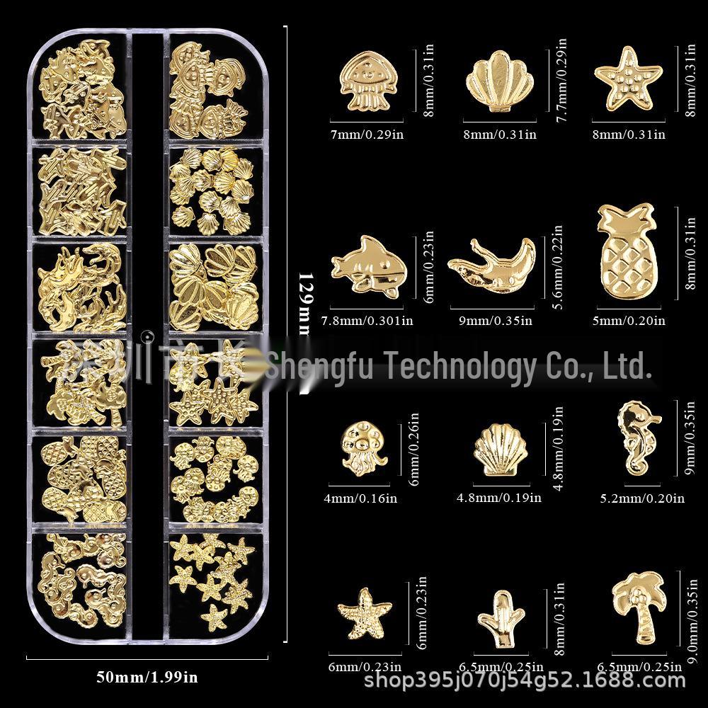 Ocean Style Metal Rivet Nail Art Stickers: Starfish, Shell, Jellyfish Decorations