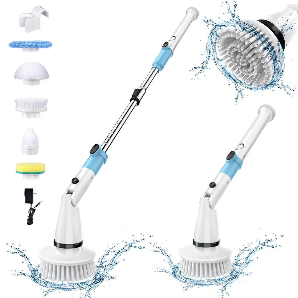 TASVAC EB5 Cordless Spin Scrubber, 450RPM with 5 Brush Heads, Blue & White