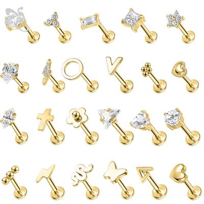 ZS Gold Stainless Steel Lip Stud Crystal Monroe Labret Piercing Cross Heart Snake Star Butterfly Cartilage Earring