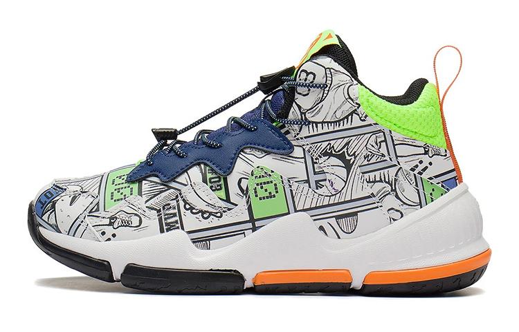 Li Ning YOUNG Slip Resistant Cushioning Abrasion Resistant Mid top Basketball Shoes White Blue Teenagers YKBS088-5