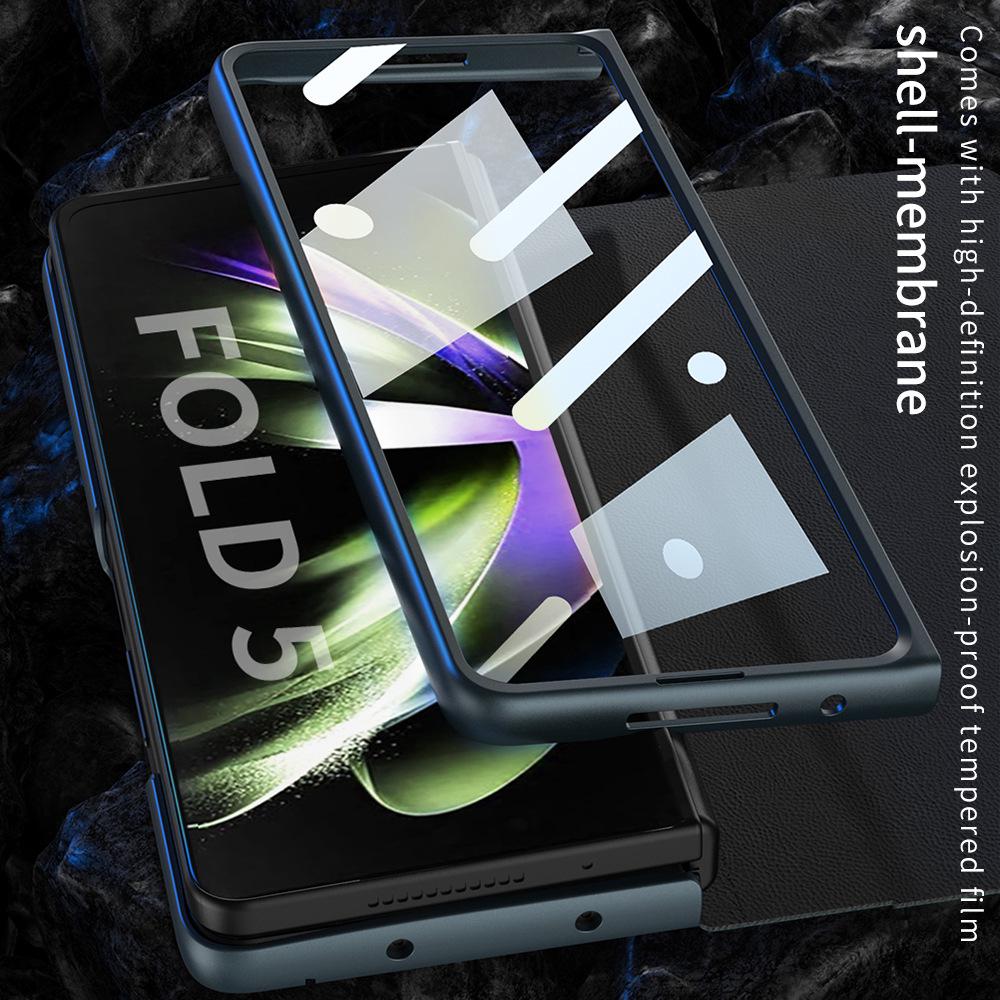 Samsung Z Fold5 Leather Flip Case with Pen Slot - Foldable Screen Protective Cover