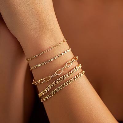 Accessoires, ensemble de bracelets à chaîne fine simple style métal, bijoux dorés empilables hip-hop personnalisés pour femmes