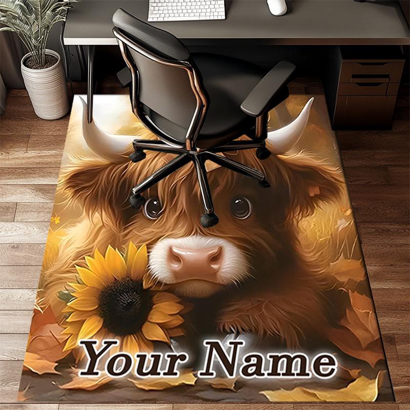 1PC Custom Name Autumn Cow With Sunflower Theme Floor Mat Ideal for Living Room, Game Rooms, Office, Bedroom,Floor Mat Playful Design29