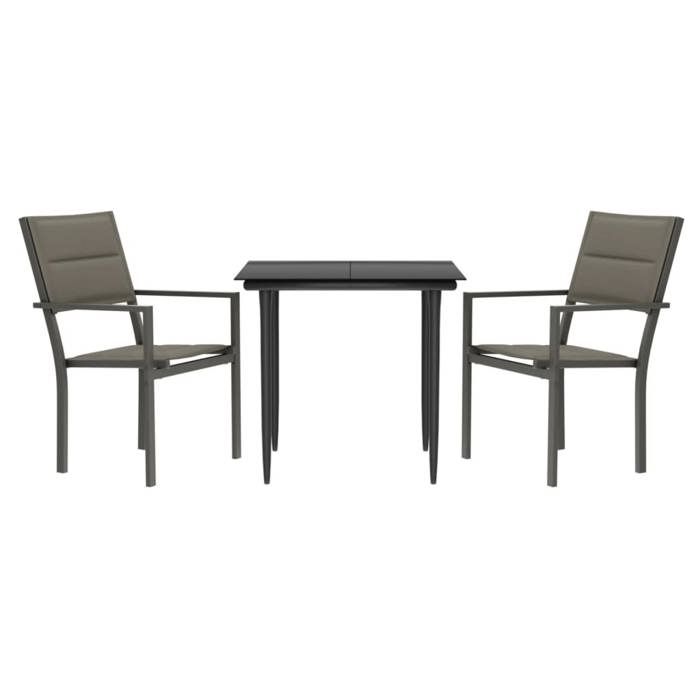VidaXL Ensemble à manger de jardin 3 pcs noir textilène et acier, ensemble à manger d'extérieur, salon de jardin, table à 3200734