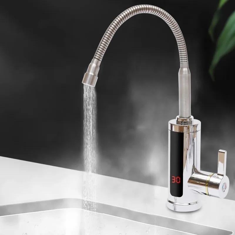 3KW Instantaneous Electric Tap, 360° Rotatable Heated Kitchen Faucet with LCD Temperature Display