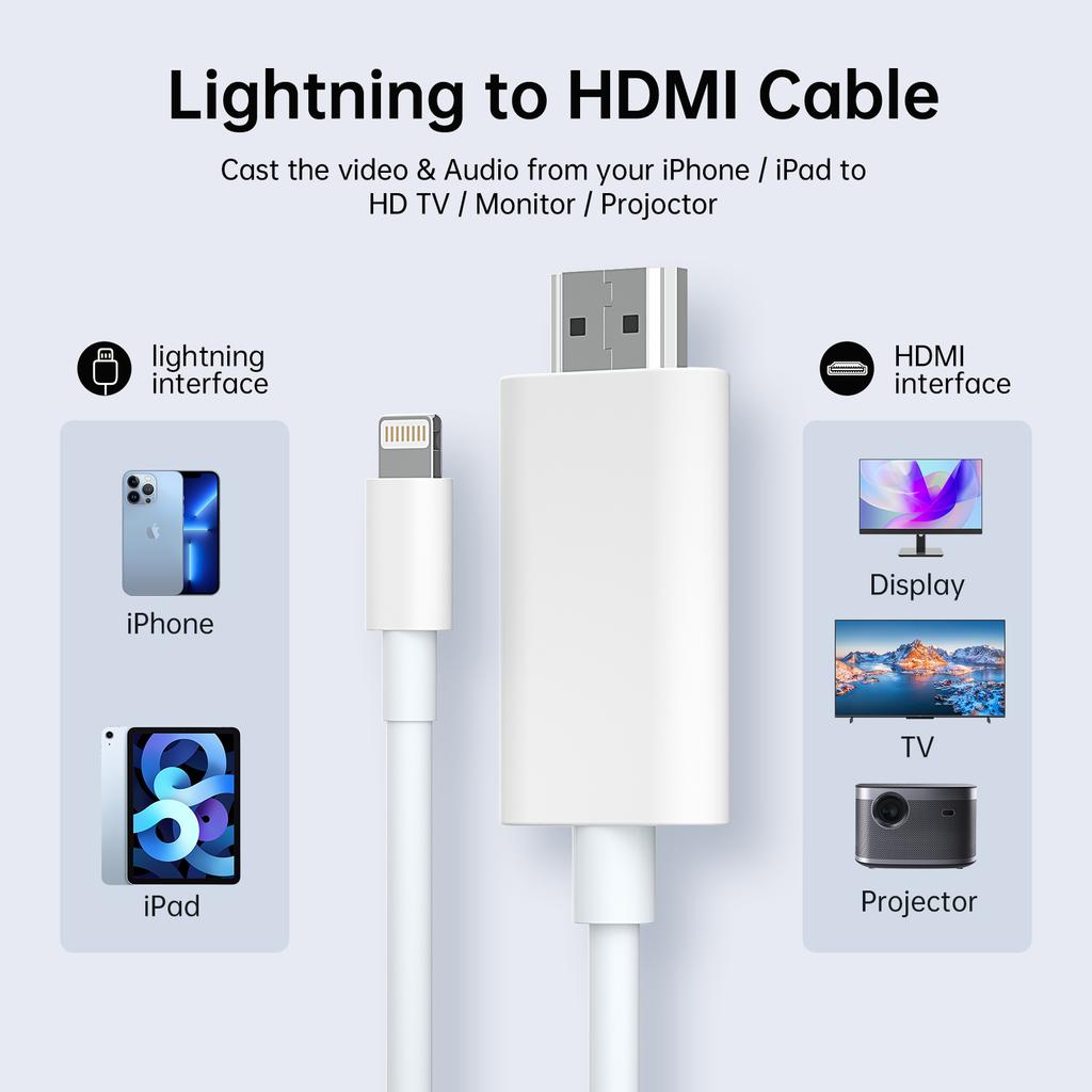4m Lightning to HDMI Cable 2K HD Digital AV Adapter Sync Screen Connector for iPhone to TV Projector