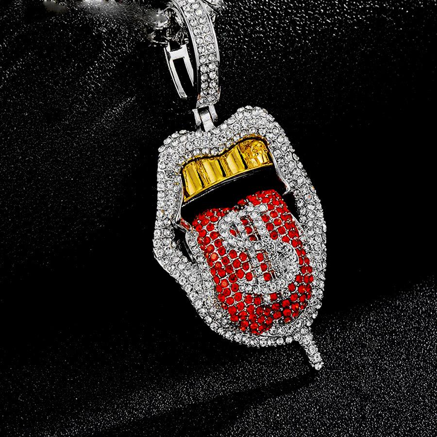 Big Mouth Tongue Out US Dollar Personalized Hip Hop Pendant Full of Diamonds Trendy Necklace for Men and Women Cuban Necklace